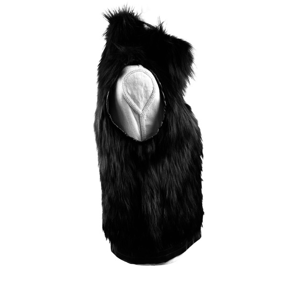 BLACK SILVER FOX VEST W/ LEATHER - Picture 5 of 8